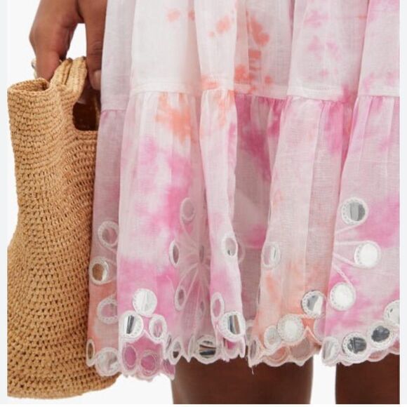 Juliet Dunn Shisha Mirror Embroidered Tie Dye Cotton Mini Dress Pink White Small - Picture 3 of 10